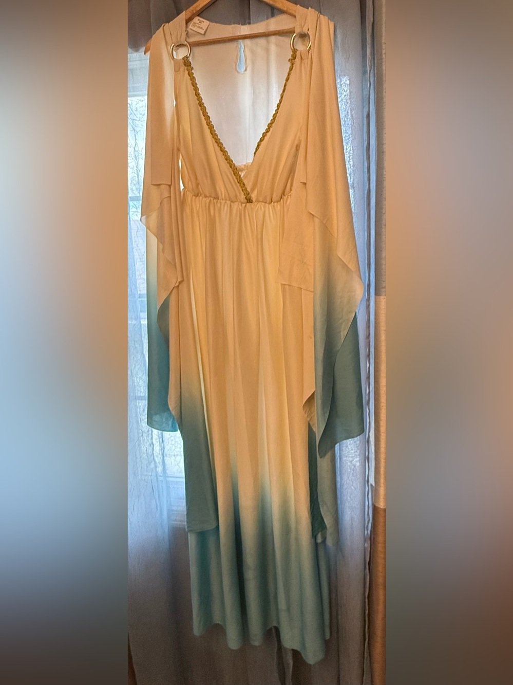 Women’s Costume Elegant Ombre Goddess Maxi Dress in Cream and Teal